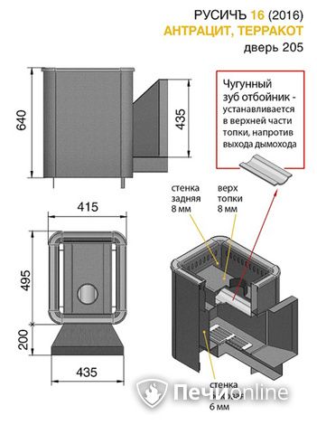 Дровяные печи-каменки Везувий Русичъ Антрацит 16 (205) 2016 в Миассе